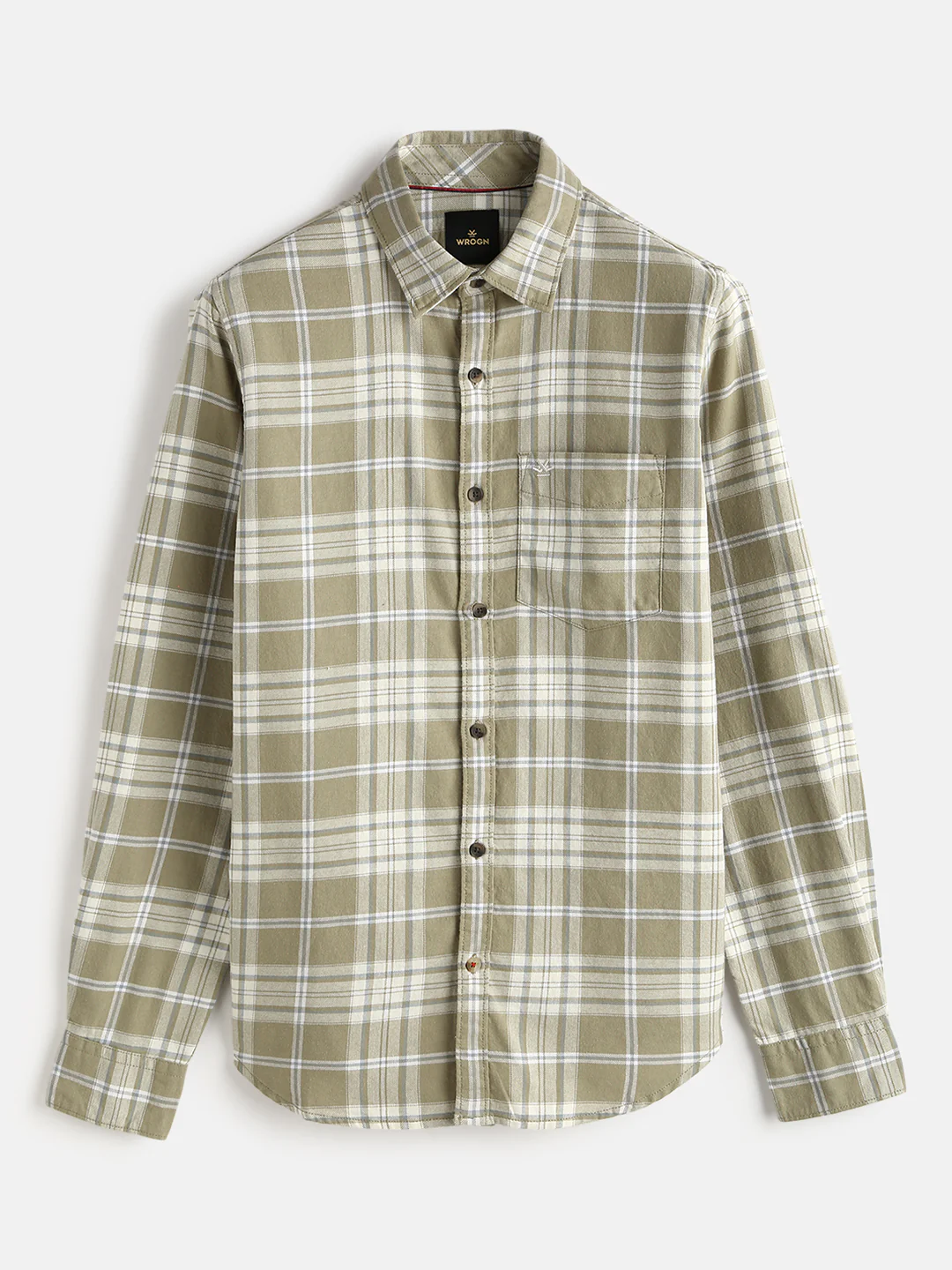 Textured Checks Cotton Shirt | Khaki - Image 2