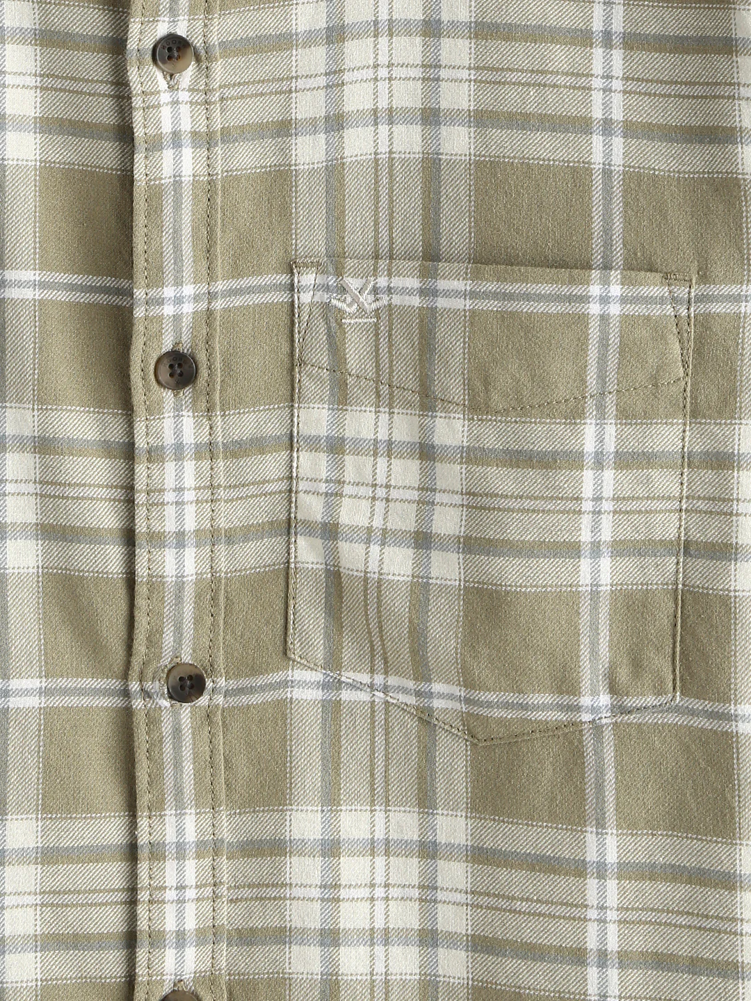 Textured Checks Cotton Shirt | Khaki - Image 3