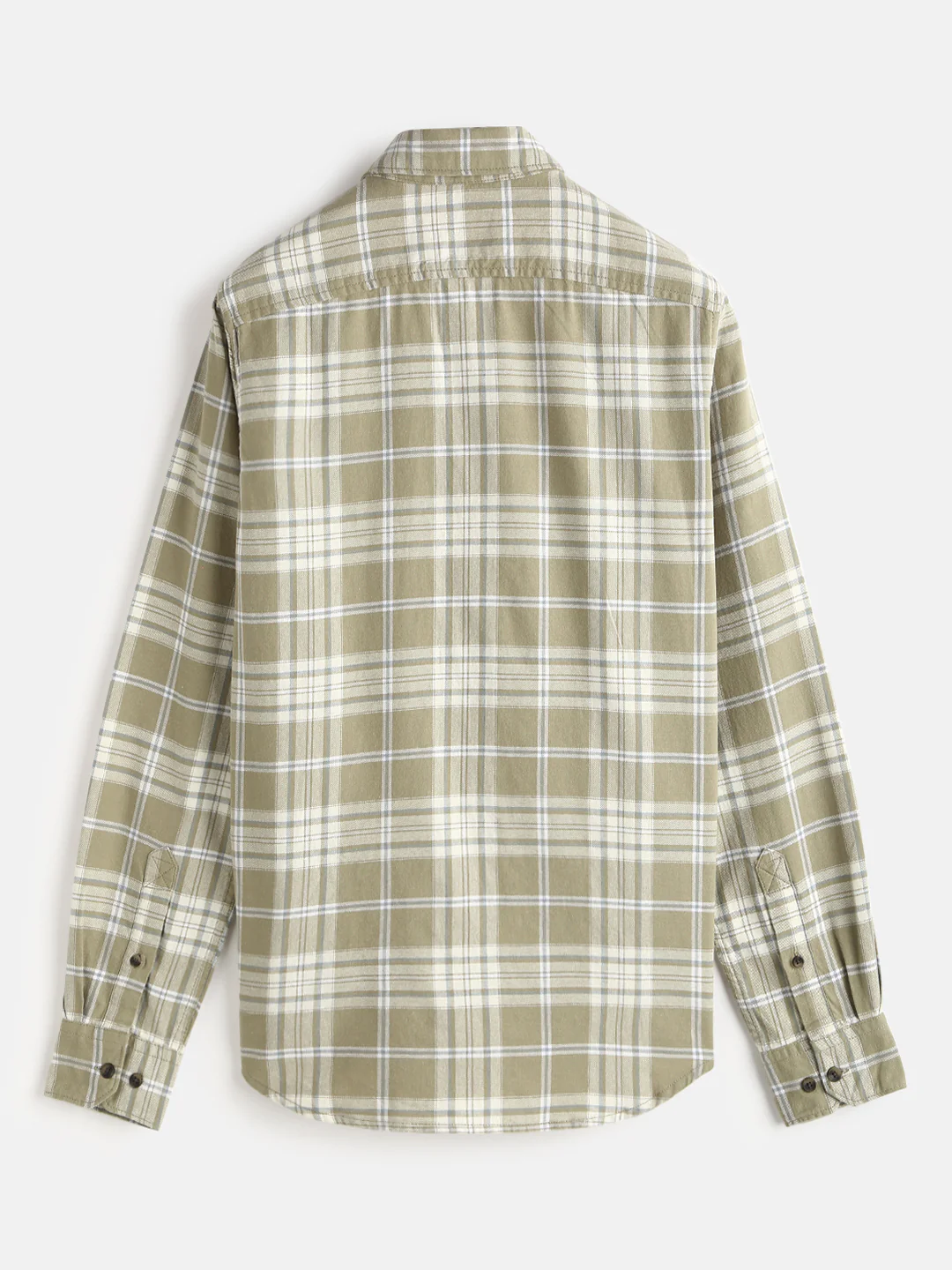 Textured Checks Cotton Shirt | Khaki - Image 4