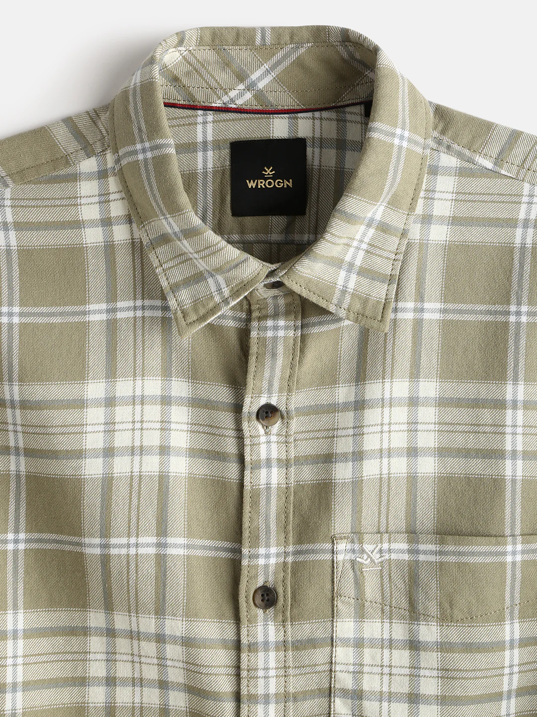 Textured Checks Cotton Shirt | Khaki - Image 5