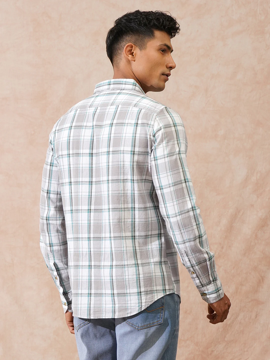 Textured Checks Dobby Shirt | Grey - Image 3