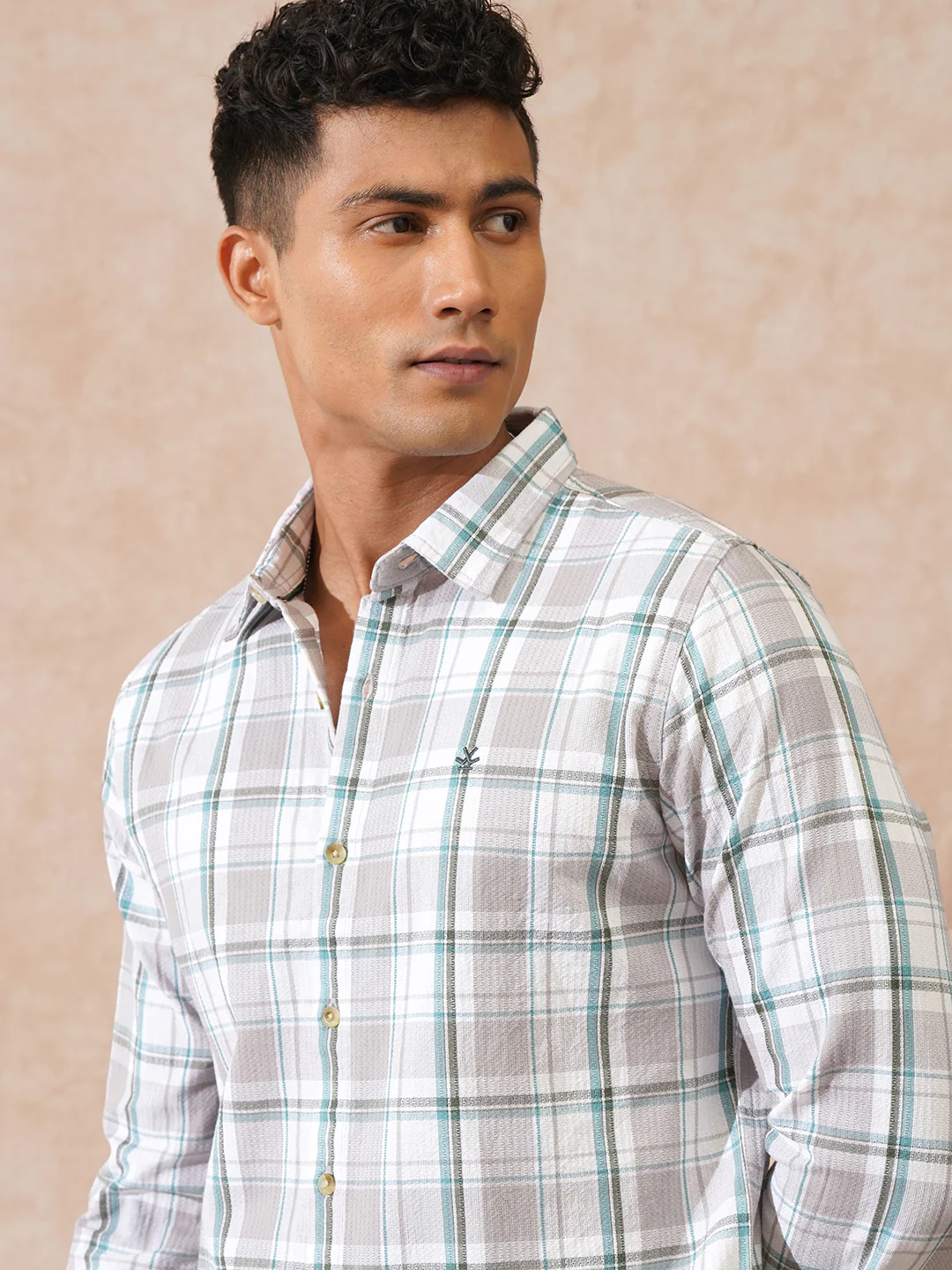 Textured Checks Dobby Shirt | Grey - Image 4