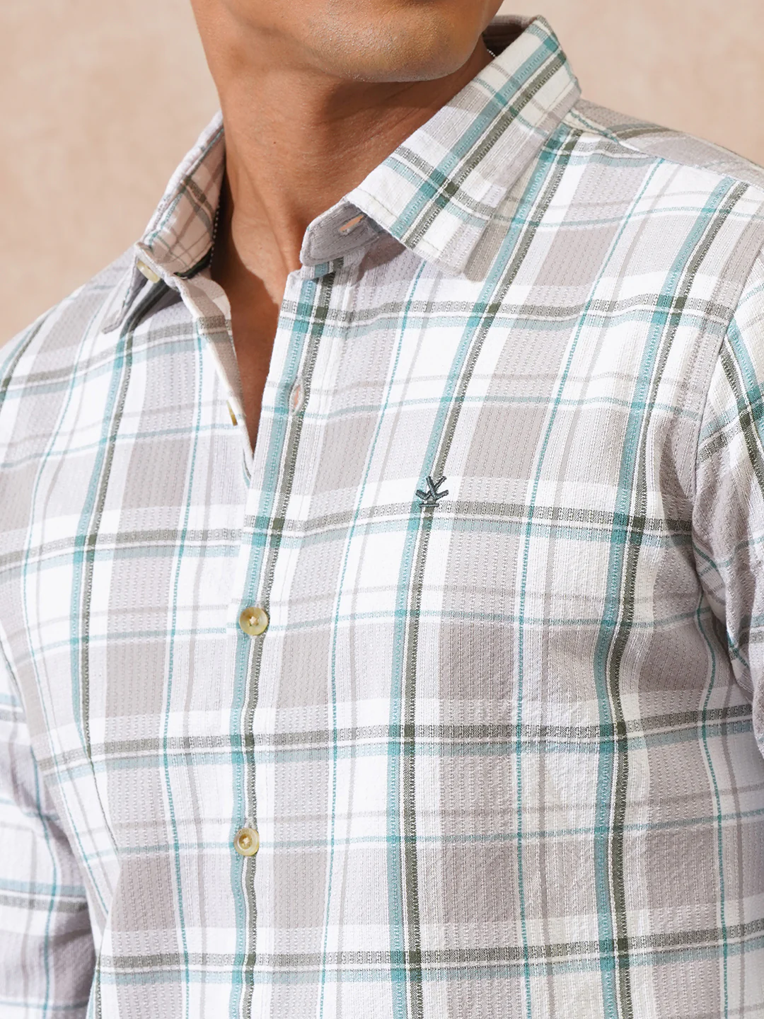 Textured Checks Dobby Shirt | Grey - Image 5