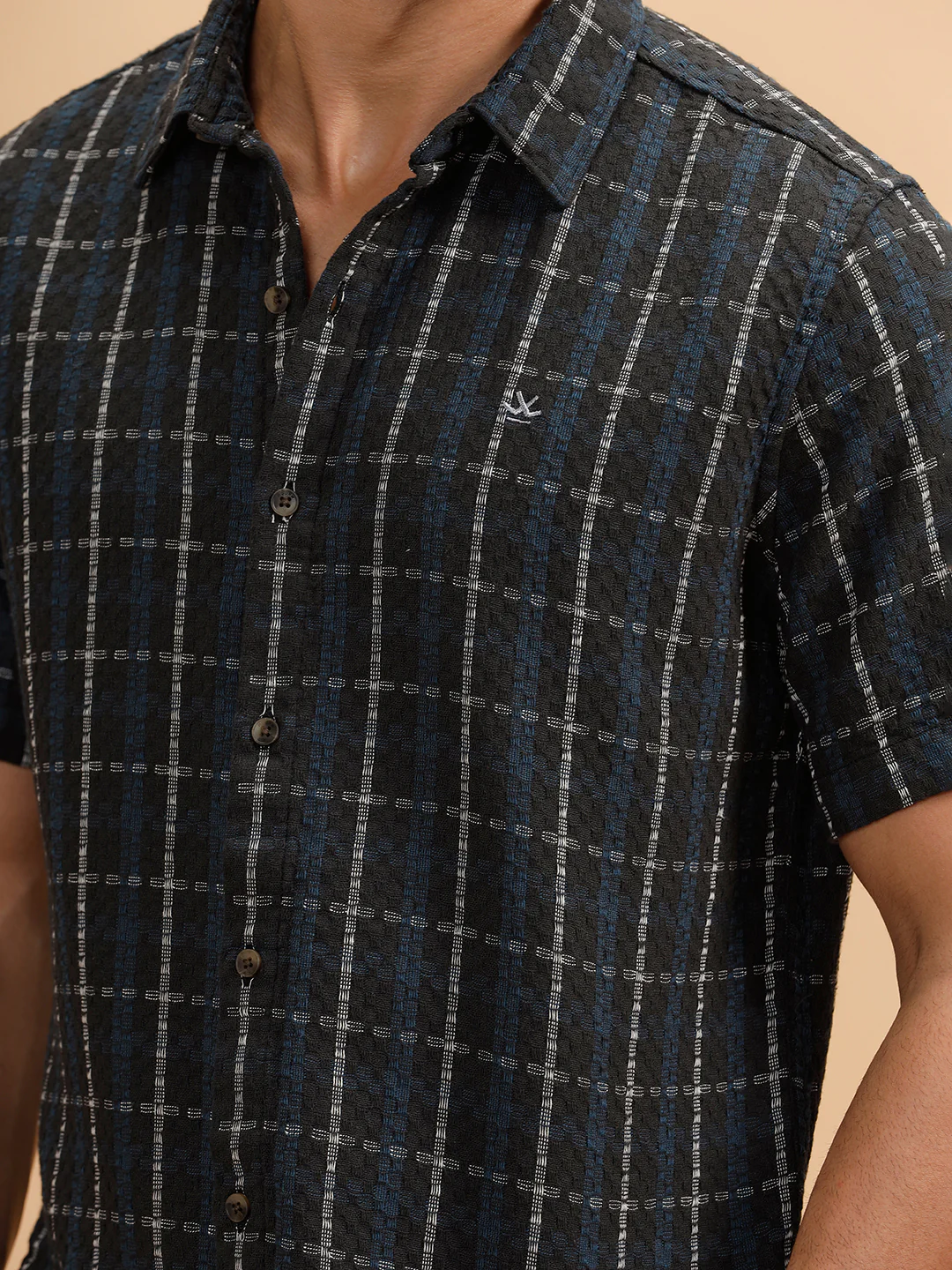 Textured Checks Short Sleeve Shirt | Black - Image 5
