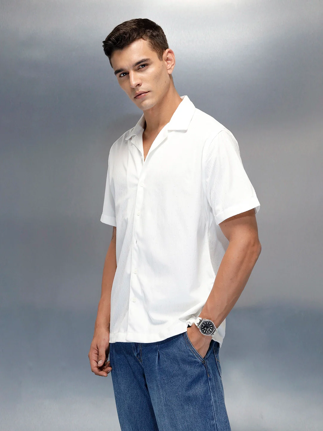 Textured Classic Men’s Comfort Fit Shirt | White - Image 4