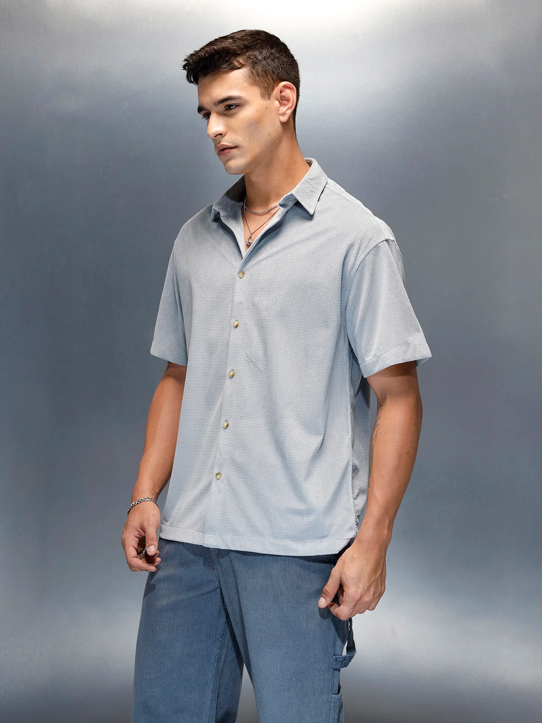 Textured Classic Men’s Oversized Fit Shirt | Grey - Image 4