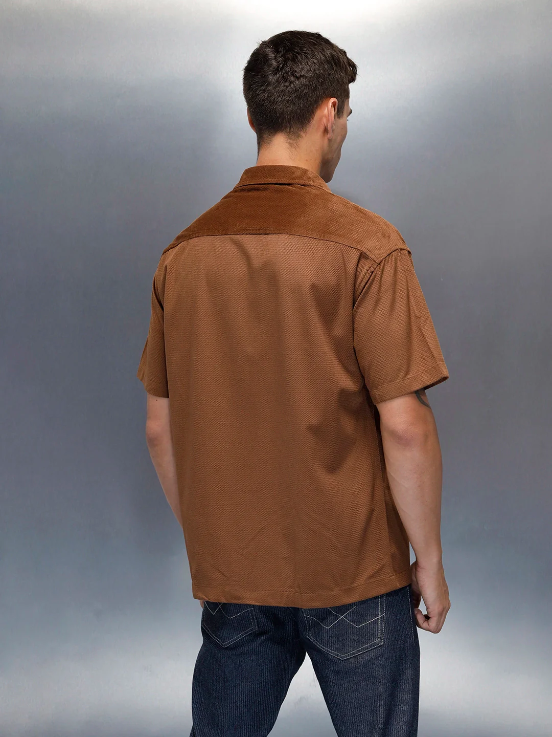 Textured Classic Men’s Oversized Fit Shirt | Khaki - Image 3