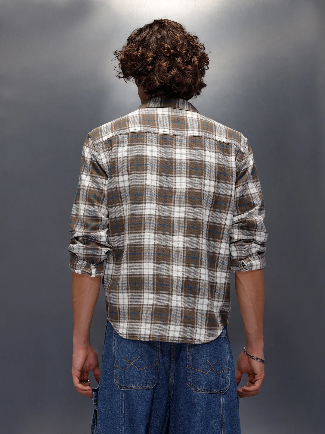 Textured Comfort Fit Checkered Pattern Shirt With Branding | Brown - Image 3