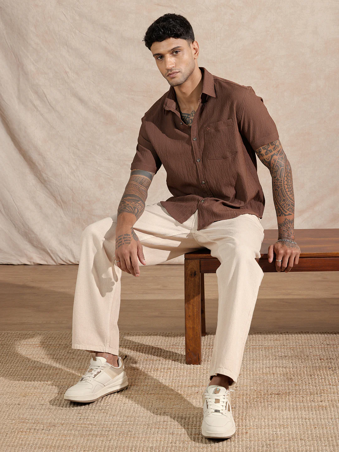 Textured Comfort Fit Shirt | Dark Khakhi - Image 2