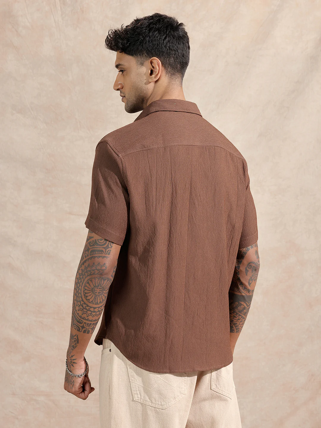 Textured Comfort Fit Shirt | Dark Khakhi - Image 3