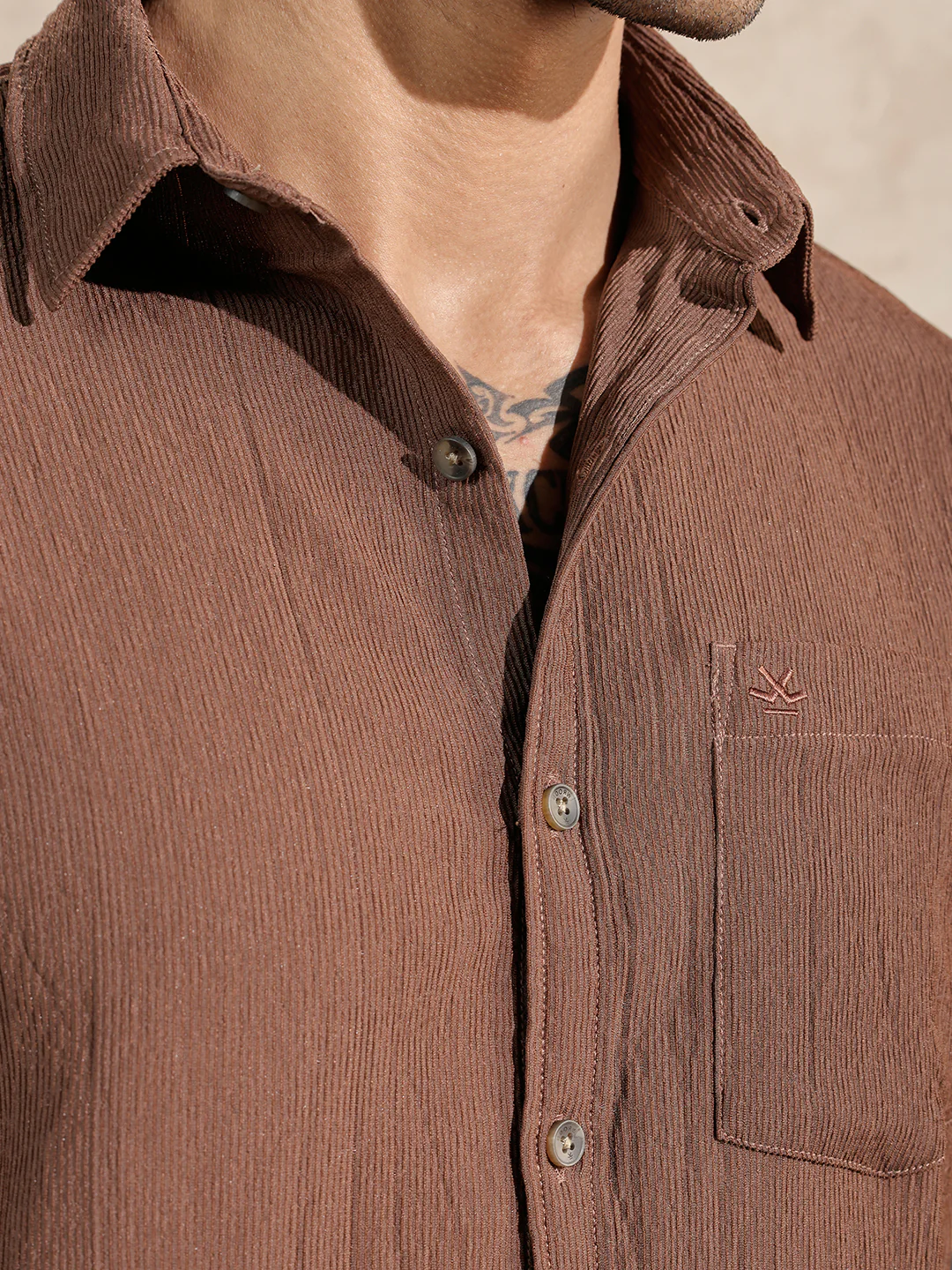 Textured Comfort Fit Shirt | Dark Khakhi - Image 5