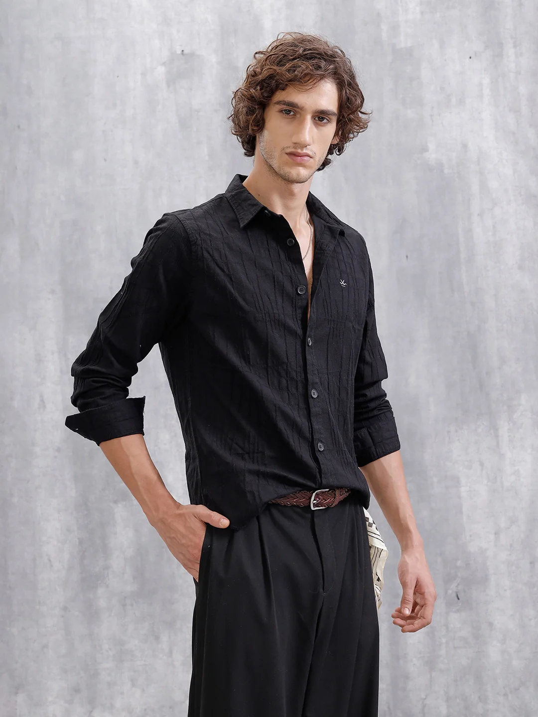 Textured Full Sleeve Shirt | Black - Image 4