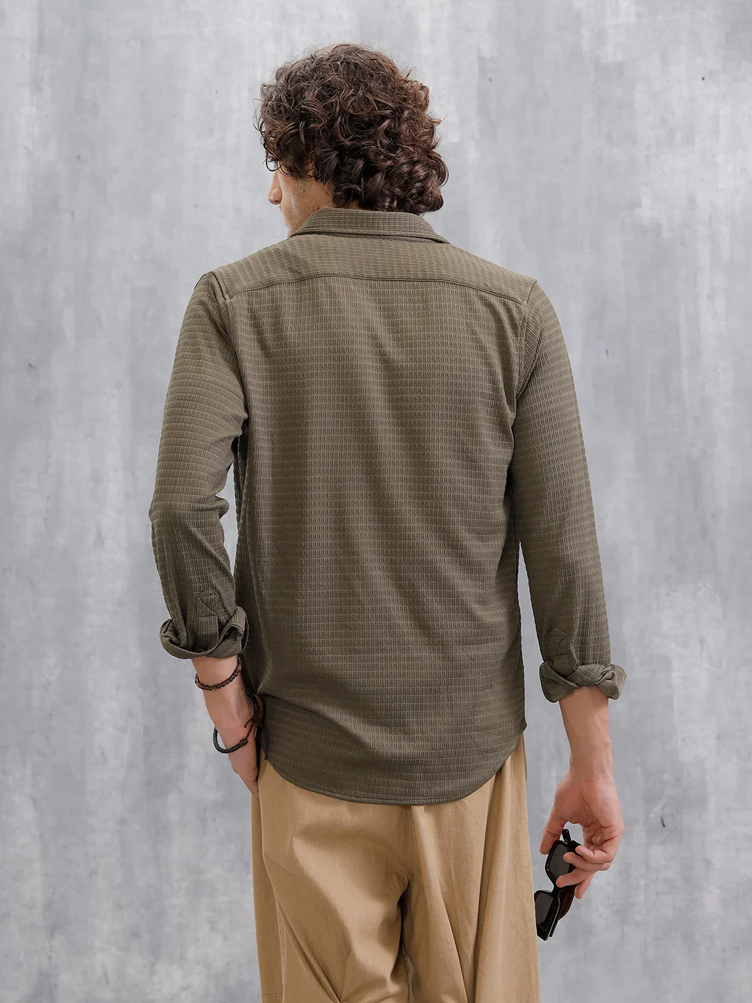 Textured Full Sleeve Shirt | Olive - Image 3