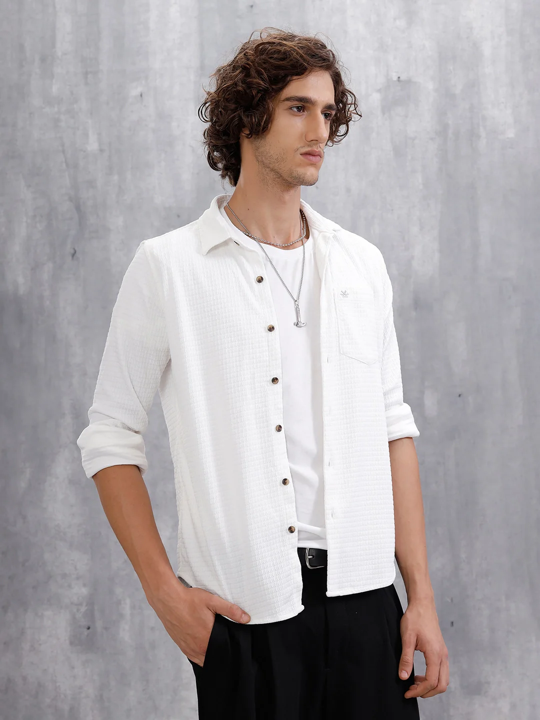 Textured Full Sleeve Shirt | White - Image 4