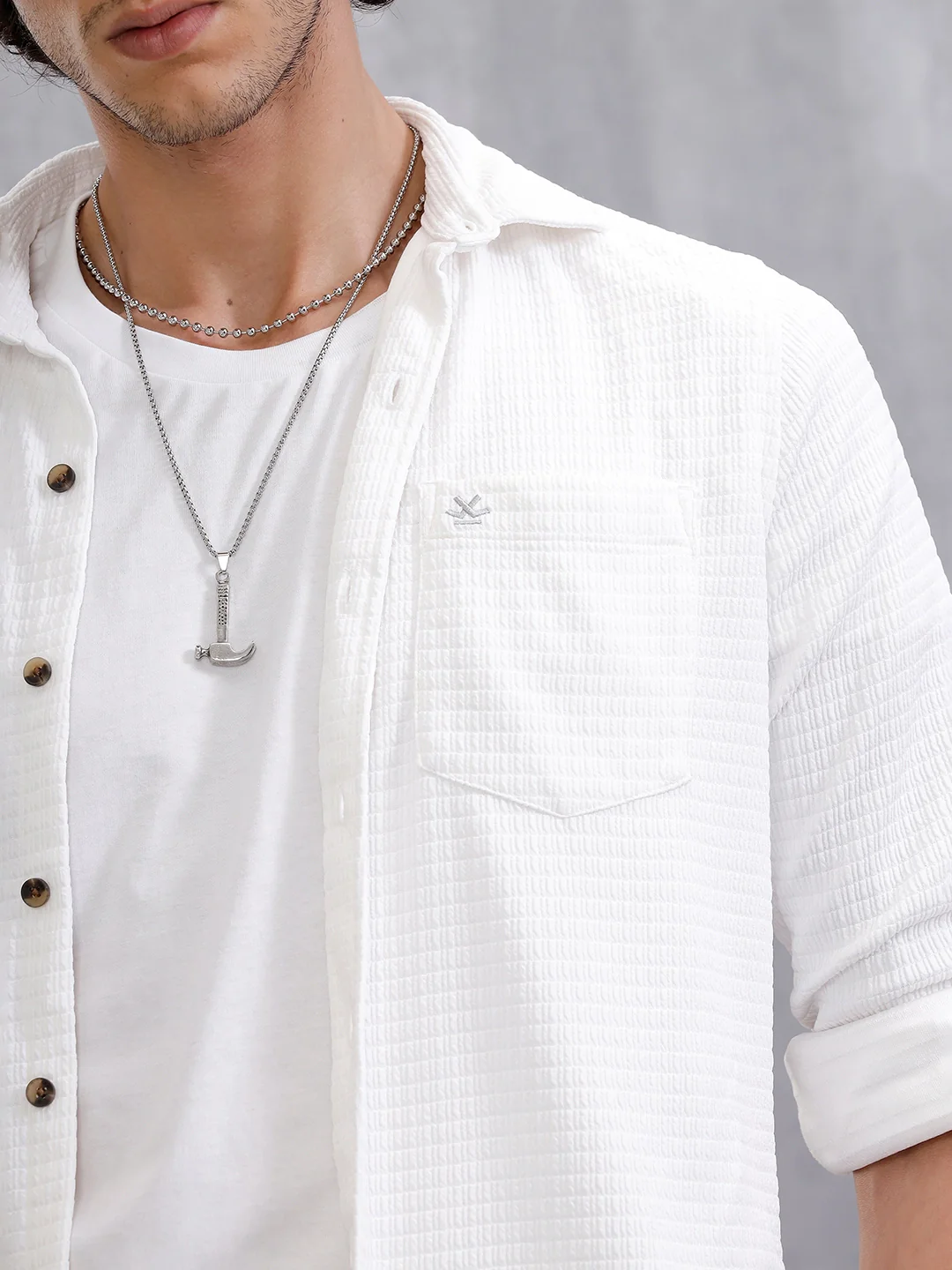 Textured Full Sleeve Shirt | White - Image 5