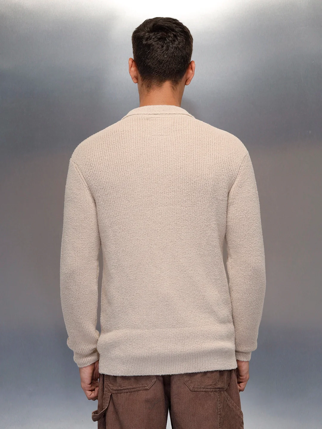 Textured Knit Button-Down Sweater  | Beige - Image 6