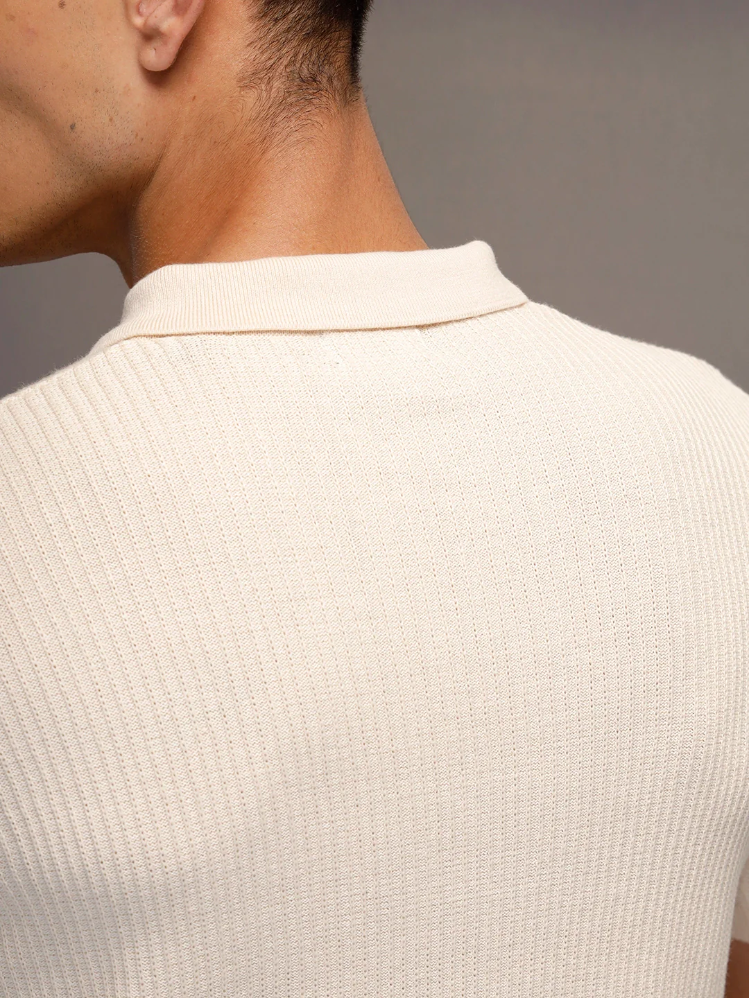 Textured Knit slim fit Polo T-shirt | Beige - Image 5