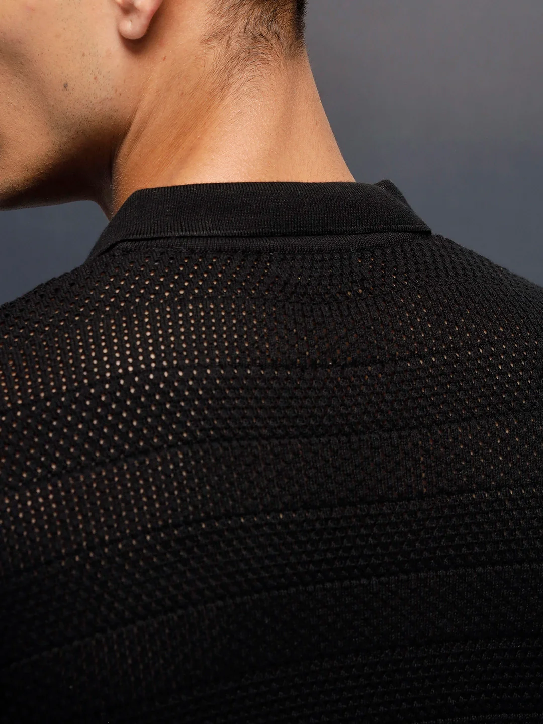 Textured Knit slim fit Polo T-shirt | Black - Image 5