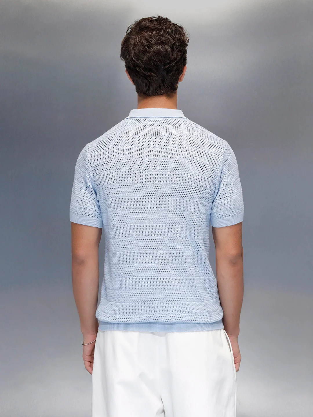 Textured Knit slim fit Polo T-shirt | Blue - Image 3