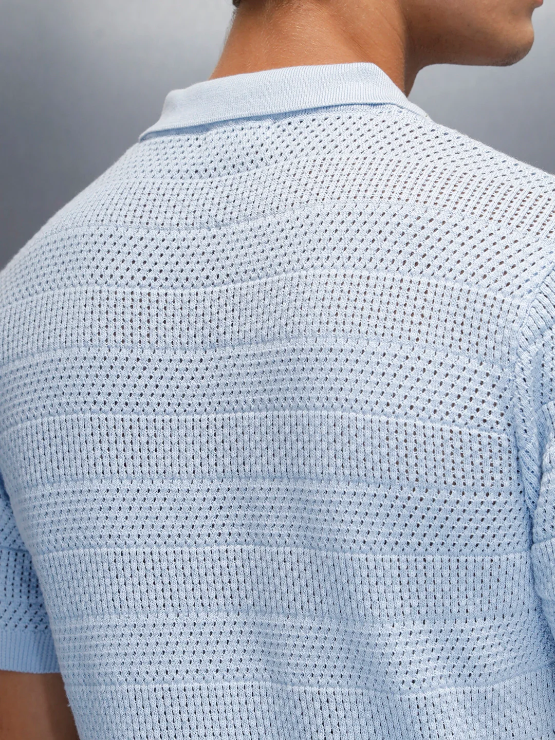 Textured Knit slim fit Polo T-shirt | Blue - Image 5