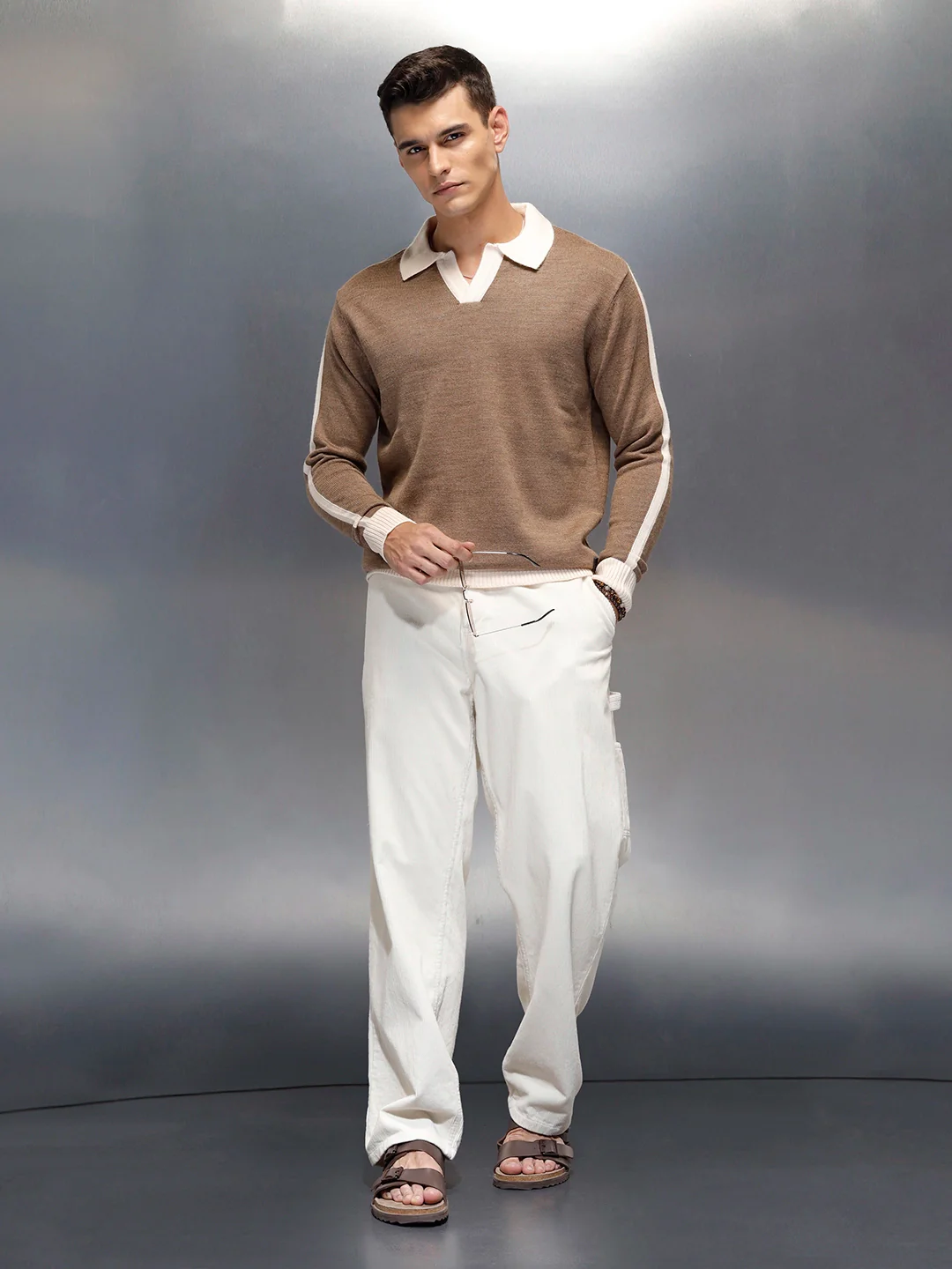 Textured Knit Sweater with Contrast Trim | Rust - Image 2