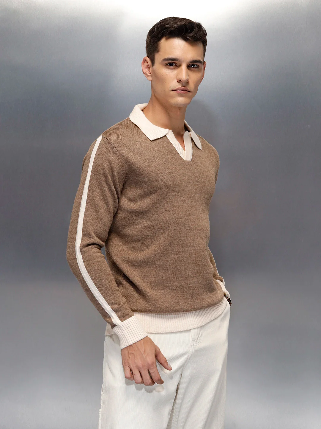 Textured Knit Sweater with Contrast Trim | Rust - Image 4