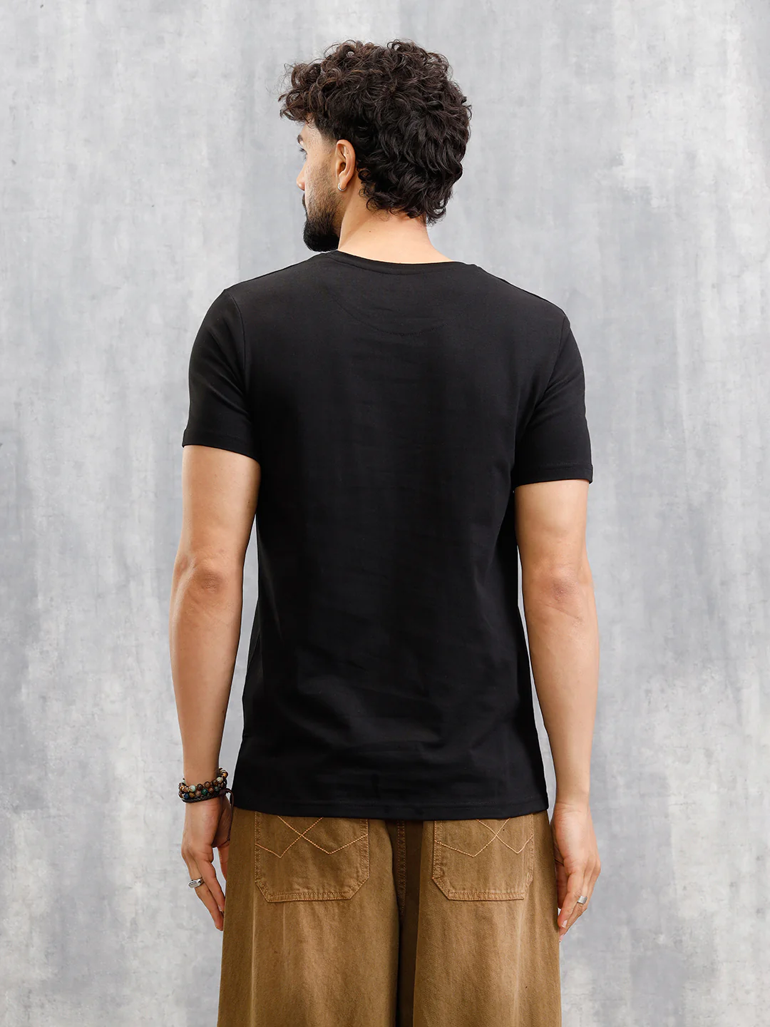 Textured Laser Cut Transfer Print Brand Carrier Crew Neck T-Shirt | Black - Image 3