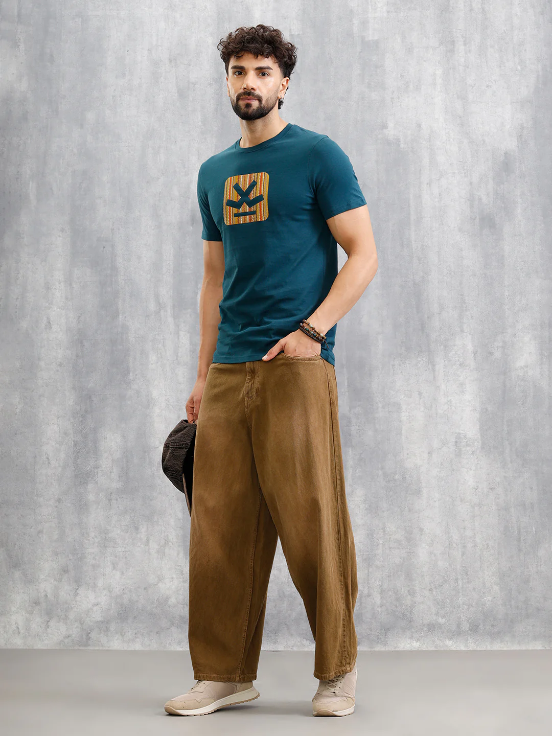 Textured Laser Cut Transfer Print Brand Carrier Crew Neck T-Shirt | Teal - Image 2
