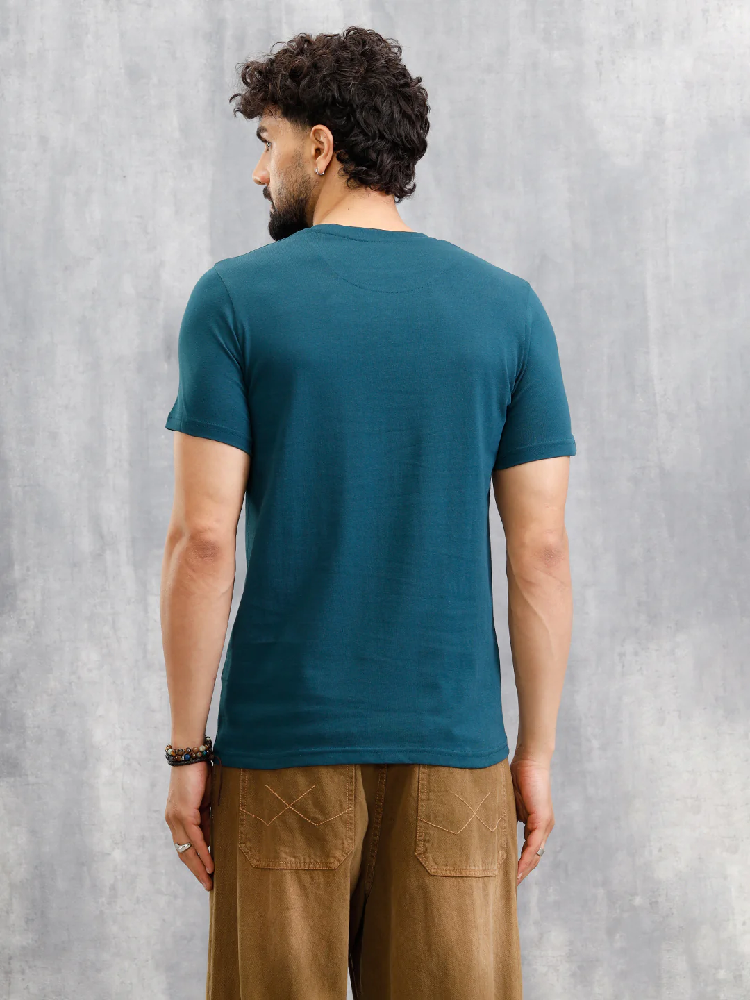 Textured Laser Cut Transfer Print Brand Carrier Crew Neck T-Shirt | Teal - Image 3