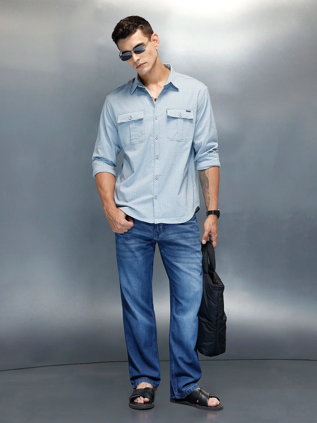 Textured Men's Casual Comfort Fit Shirt | Blue - Image 2