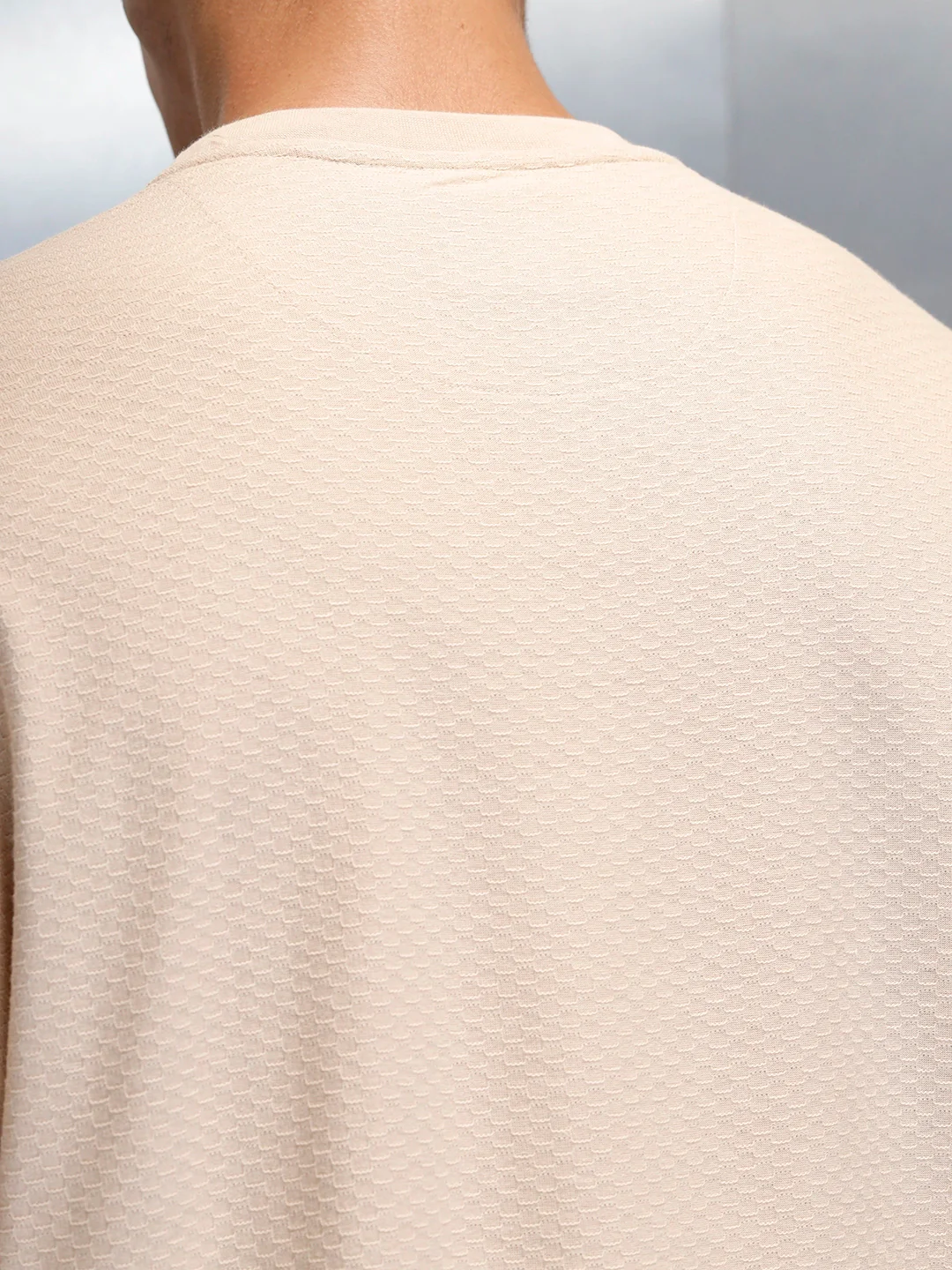 Textured Men's Casual Oversized Fit T-Shirt | Beige - Image 5