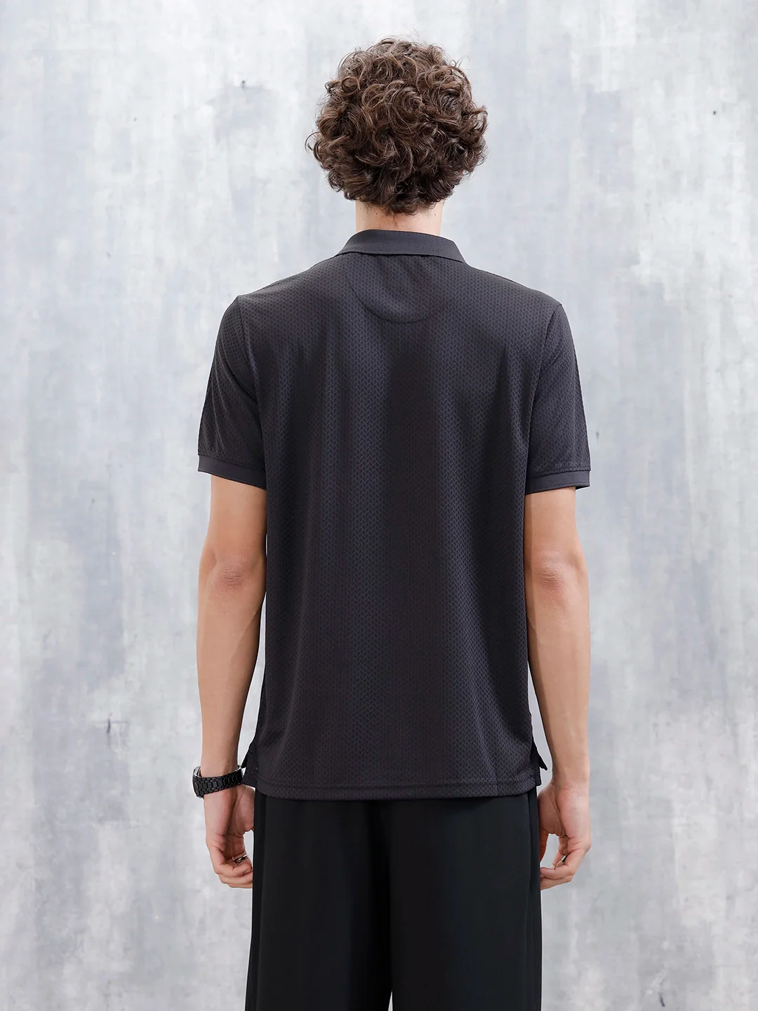 Textured Men's Casual Polo T-Shirt | Black - Image 3