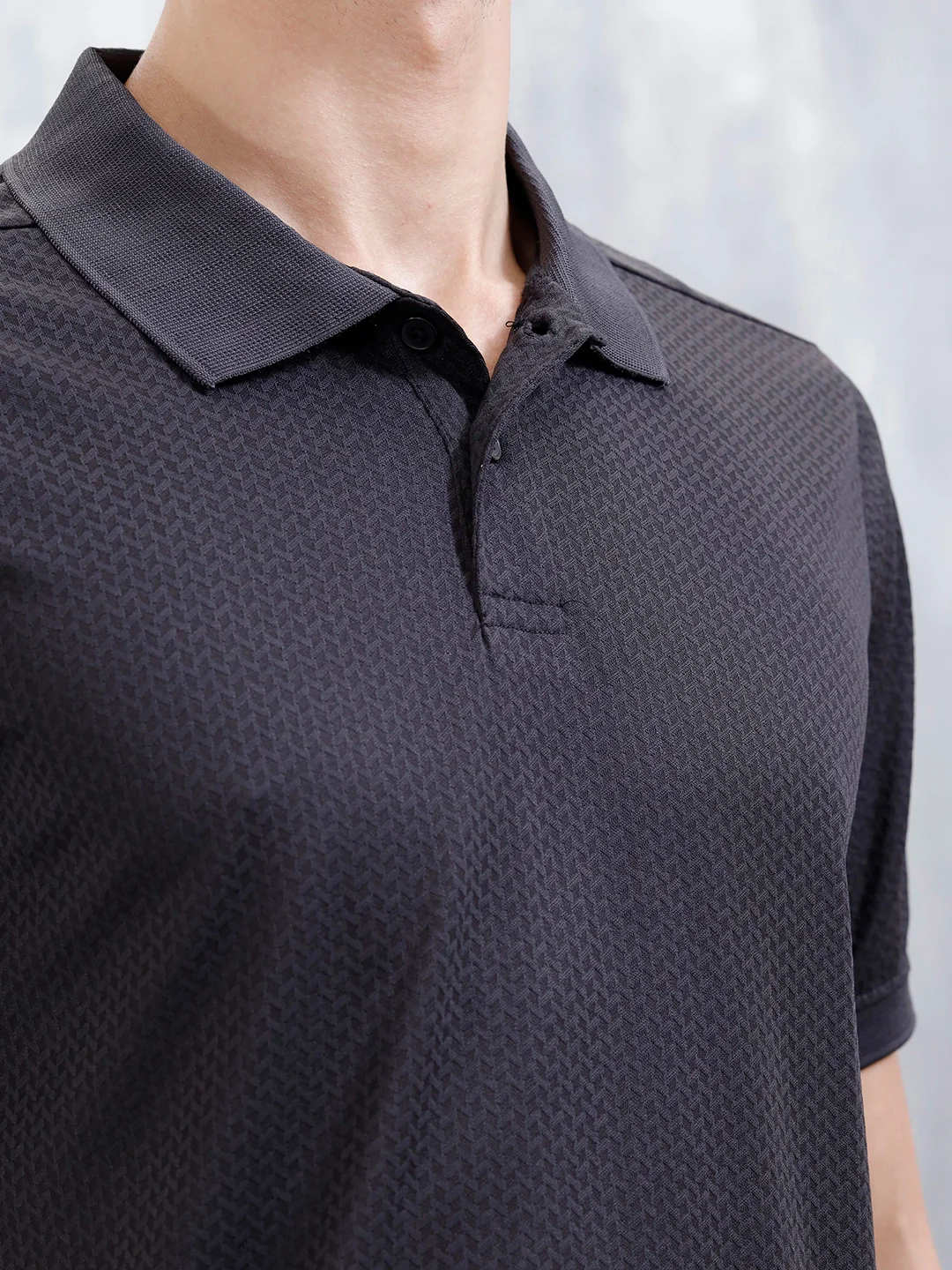 Textured Men's Casual Polo T-Shirt | Black - Image 5