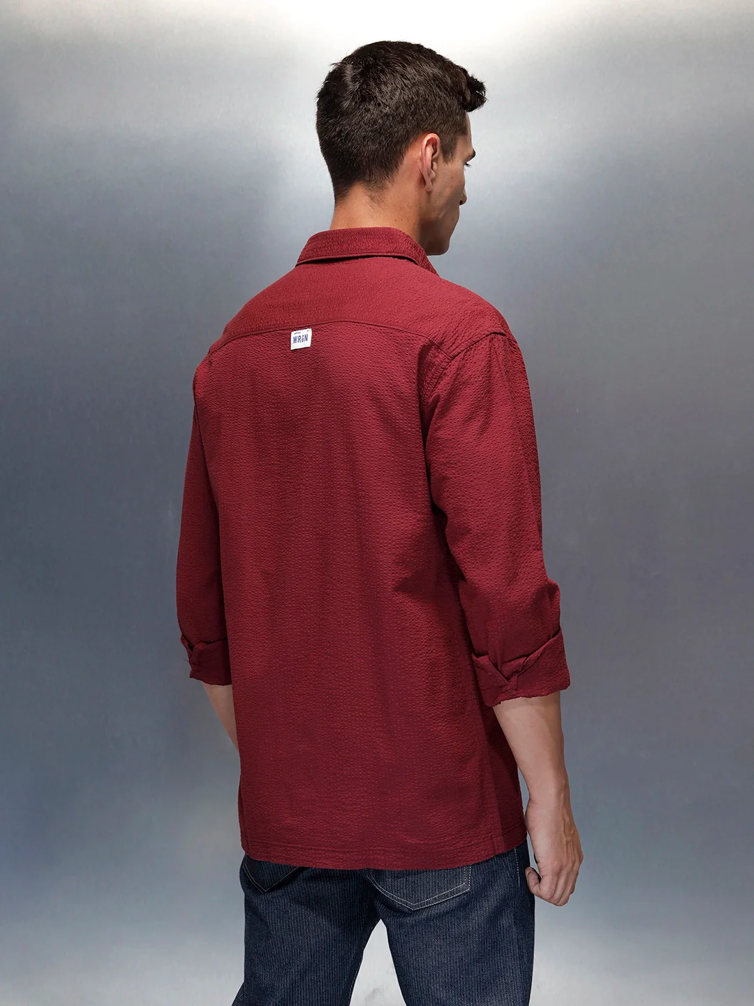 Textured Men's Casual Regualr Fit Shirt | Maroon - Image 3