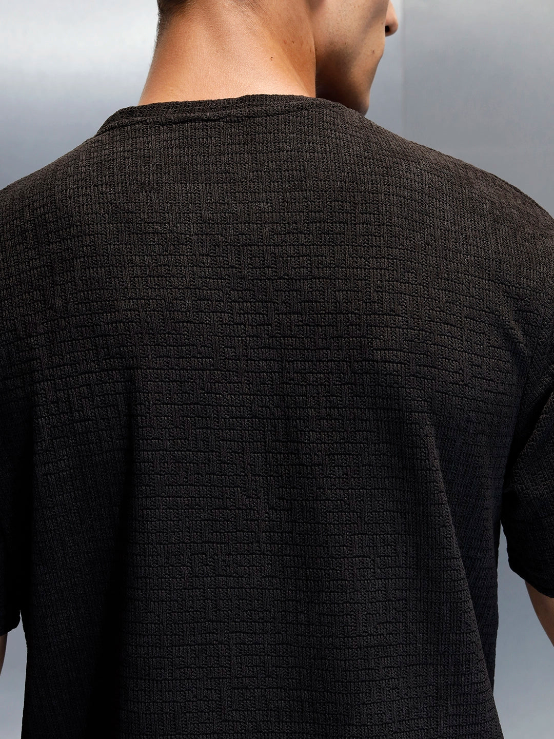 Textured Men's Casual Regualr Fit T-Shirt | Black - Image 5