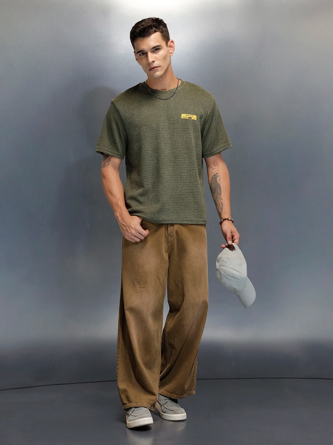 Textured Men's Casual Regualr Fit T-Shirt | Olive - Image 2