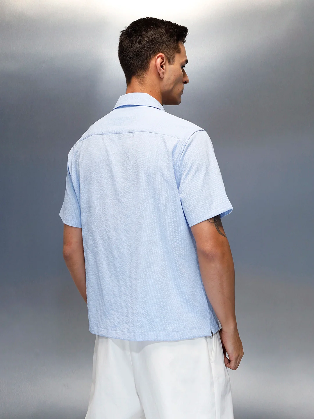 Textured Men's Casual Resort Collar Shirt | Blue - Image 3