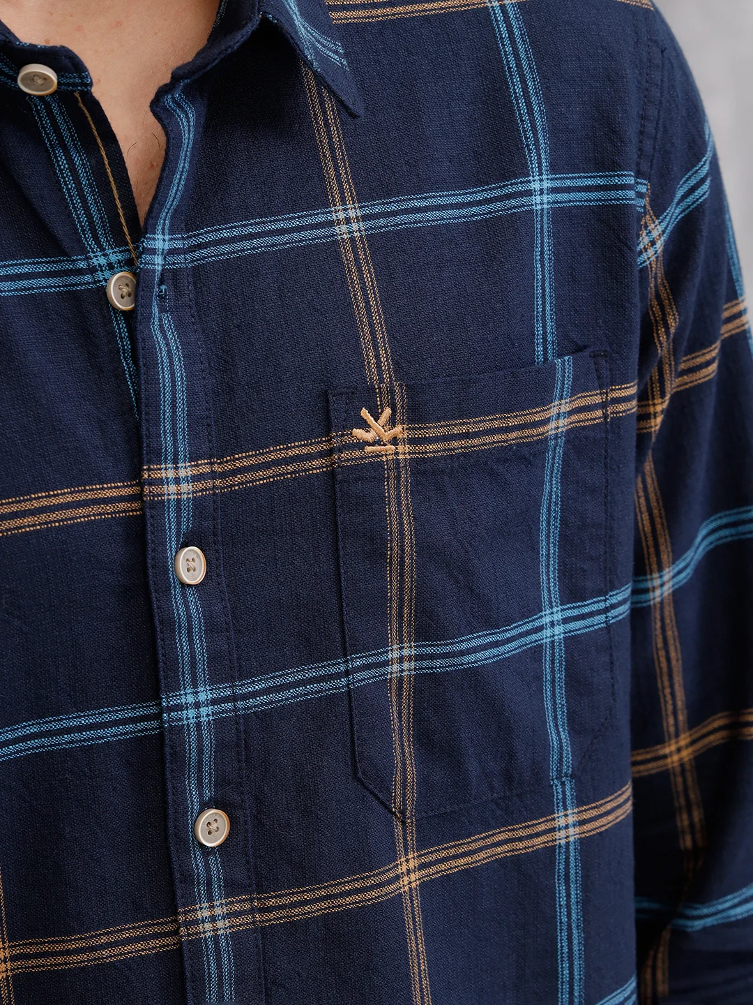 Textured Notebook Check Shirt In Slim Fit  | Navy Blue - Image 4