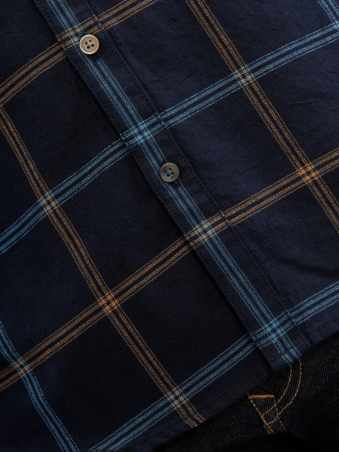 Textured Notebook Check Shirt In Slim Fit  | Navy Blue - Image 5