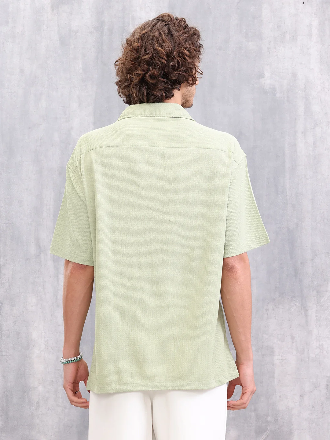 Textured Oversize Fit Resort Collar Shirt I Light Green - Image 3