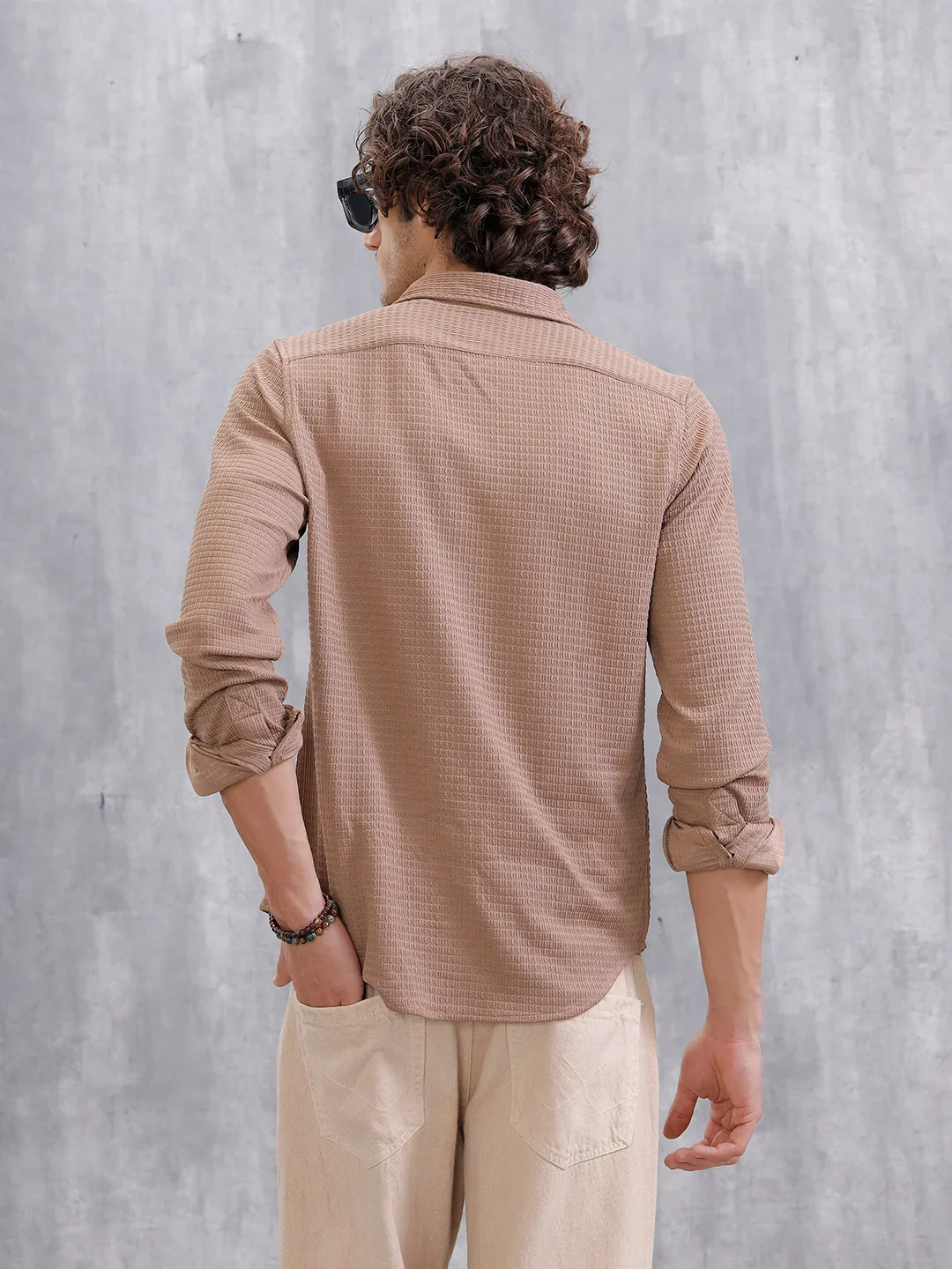 Textured Regular Fit Shirt  | Khaki - Image 3