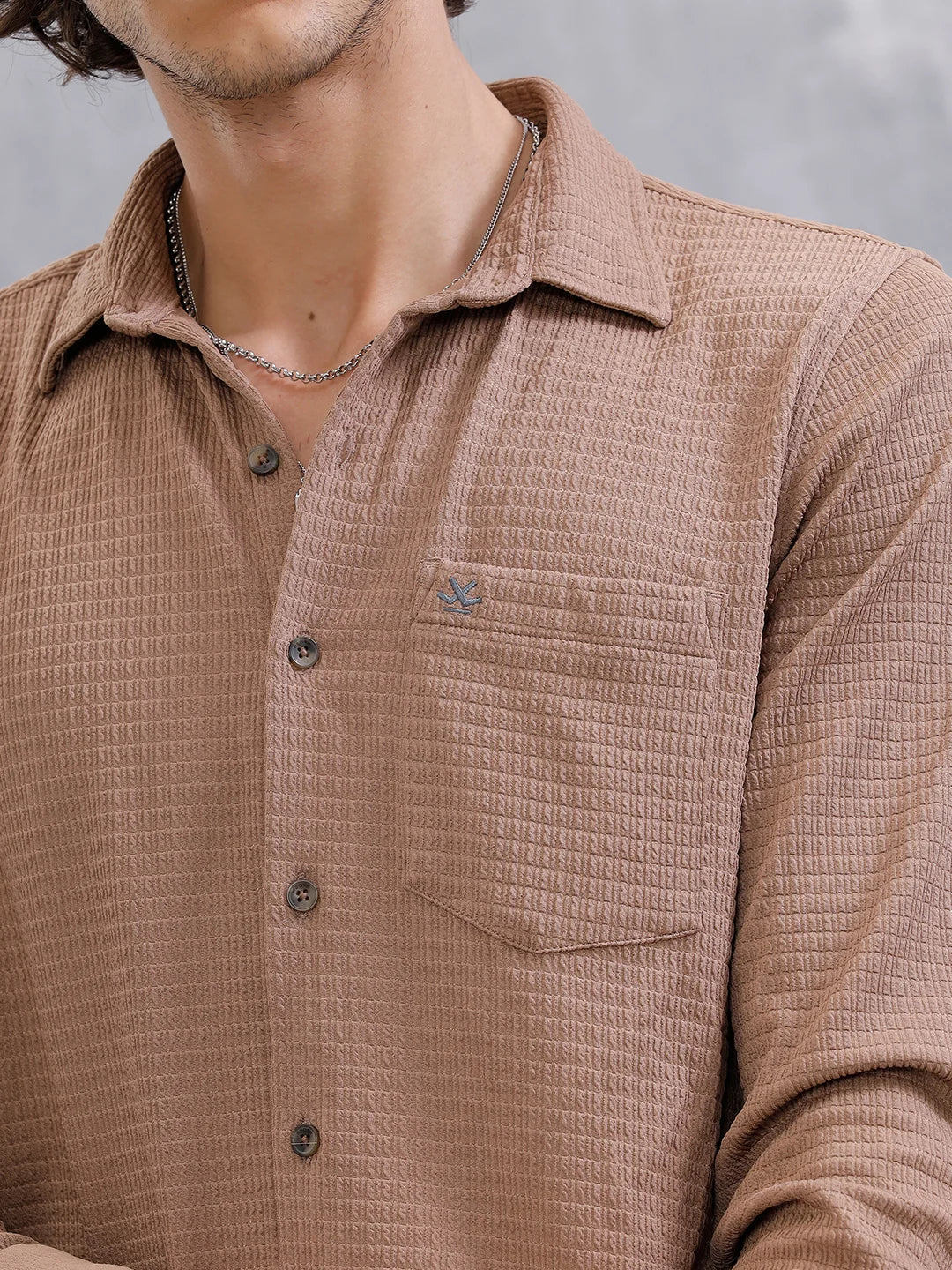 Textured Regular Fit Shirt  | Khaki - Image 5