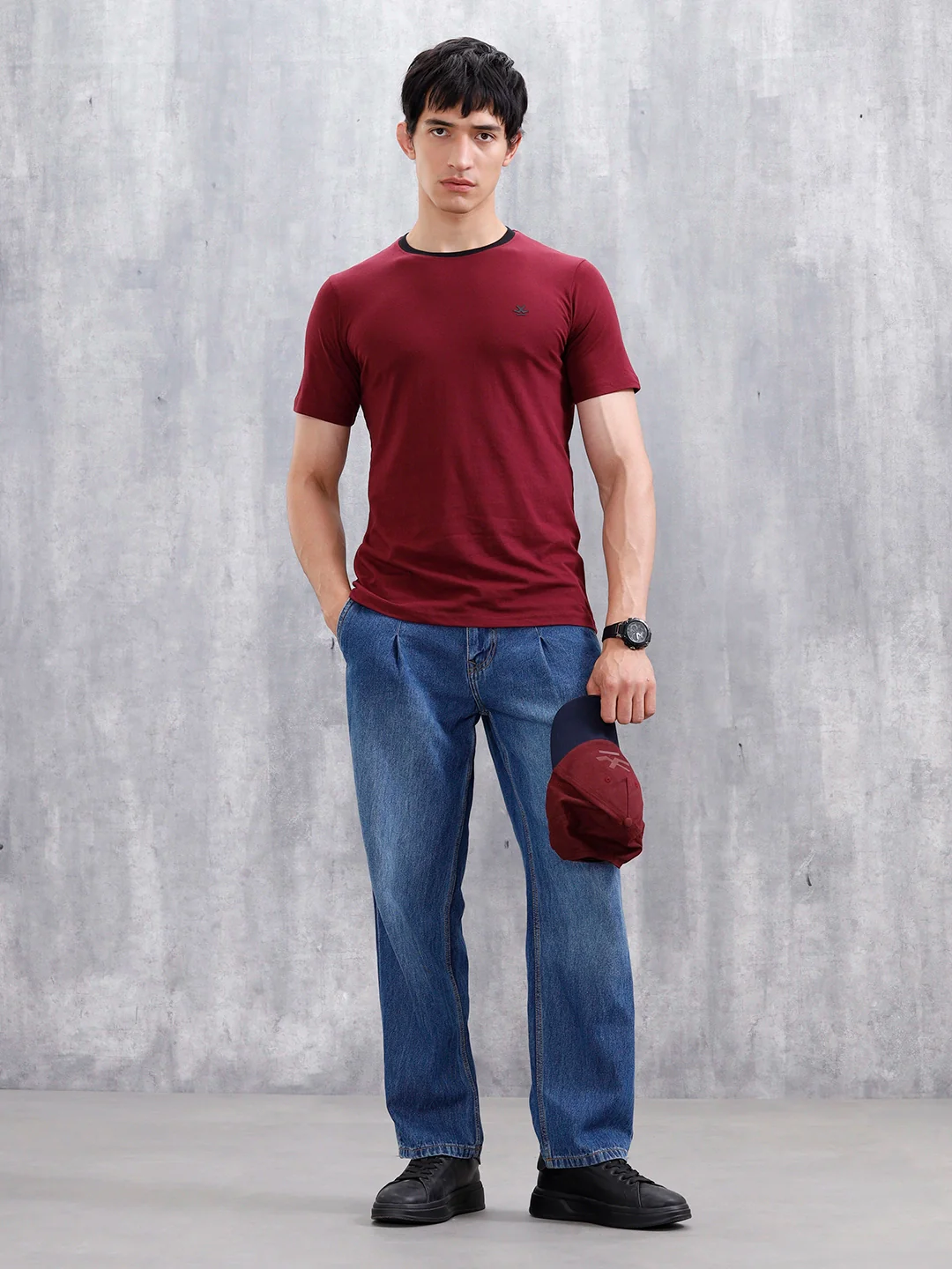 Men's Casual Regular Fit T-Shirt | Maroon - Image 2