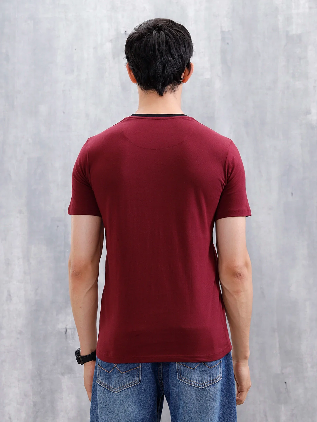Men's Casual Regular Fit T-Shirt | Maroon - Image 3