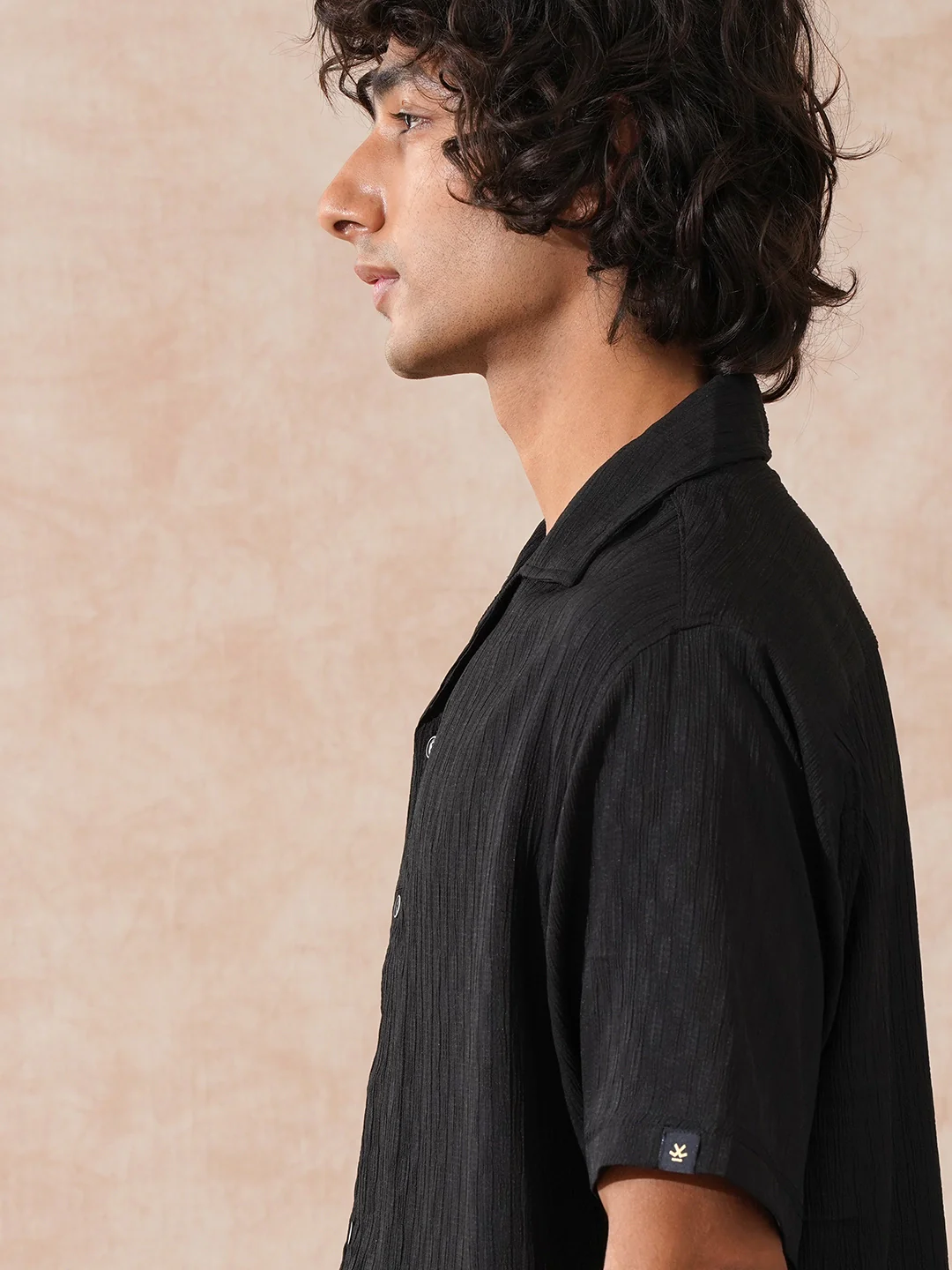 Textured Resort Collar Shirt | Black - Image 6