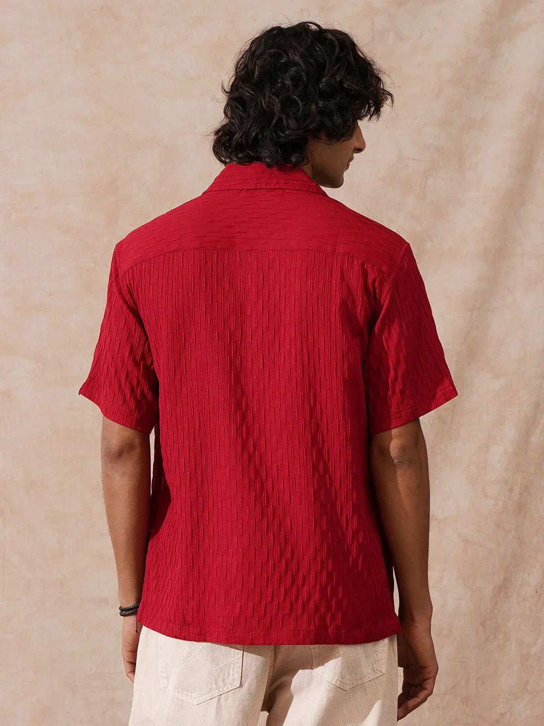 Textured Resort Collar Shirt | Red - Image 3