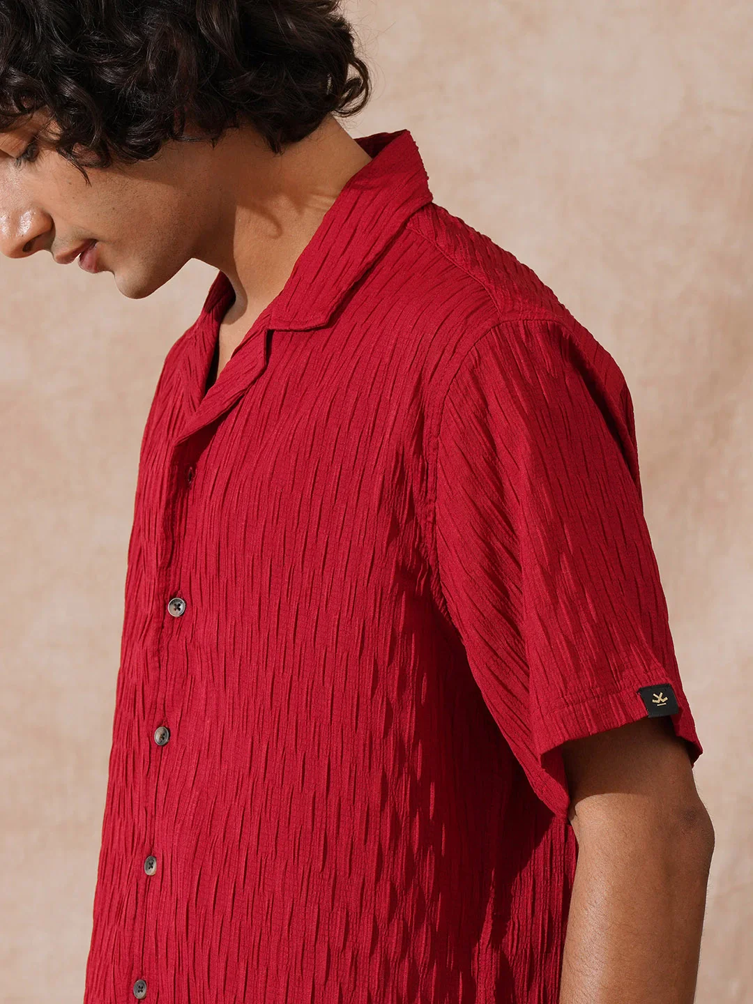 Textured Resort Collar Shirt | Red - Image 5