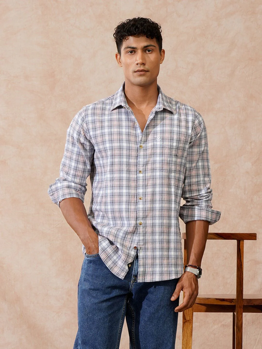 Textured Seersucker Slim Fit Shirt | Grey - Image 2