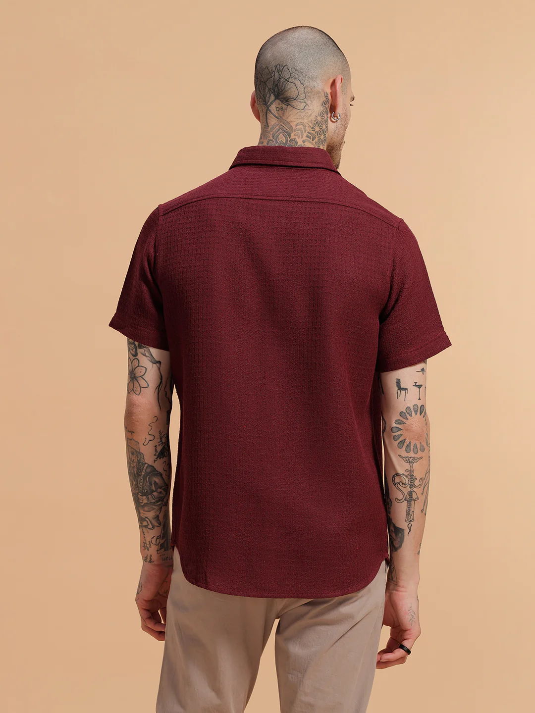 Textured Short Sleeve Shirt | Maroon - Image 3