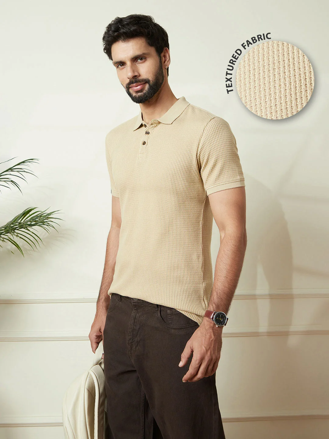 Solid Textured Polo | Beige - Image 2